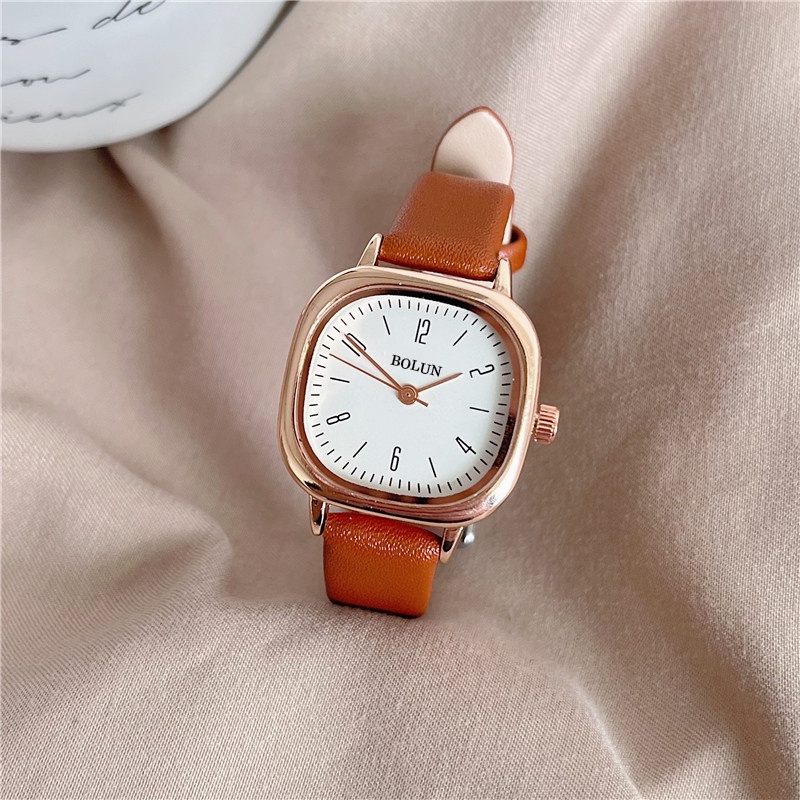 Đồng hồ nữ dây da thời trang Bolun mặt vuông đẹp giá rẻ dây da cao cấp Basic Jewelry DH24