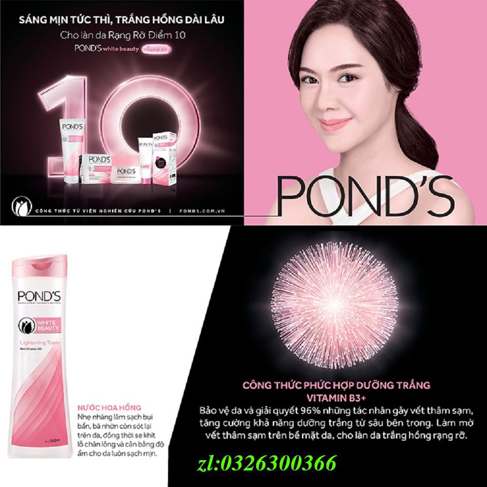 Nước Hoa Hồng 150Ml Ponds Làm Se Khít Lỗ Chân Lông Và Dưỡng Trắng Da White Beauty, Chính Hãng.