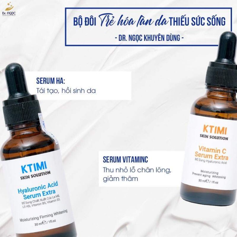 BỘ ĐÔI TRẺ HÓA LÀN DA THIẾU SỨC SỐNG GỒM SERUM VTM C + SERUM HA  NHÀ KTIMI DR Ngọc Khuyên Dùng