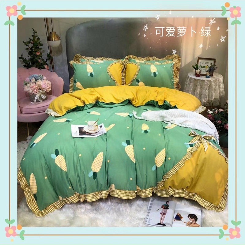 Set Chăn Ga Gối Cotton Hoạt Tính Viền Bèo /Phối Thắt Nơ siêu Kute | BigBuy360 - bigbuy360.vn
