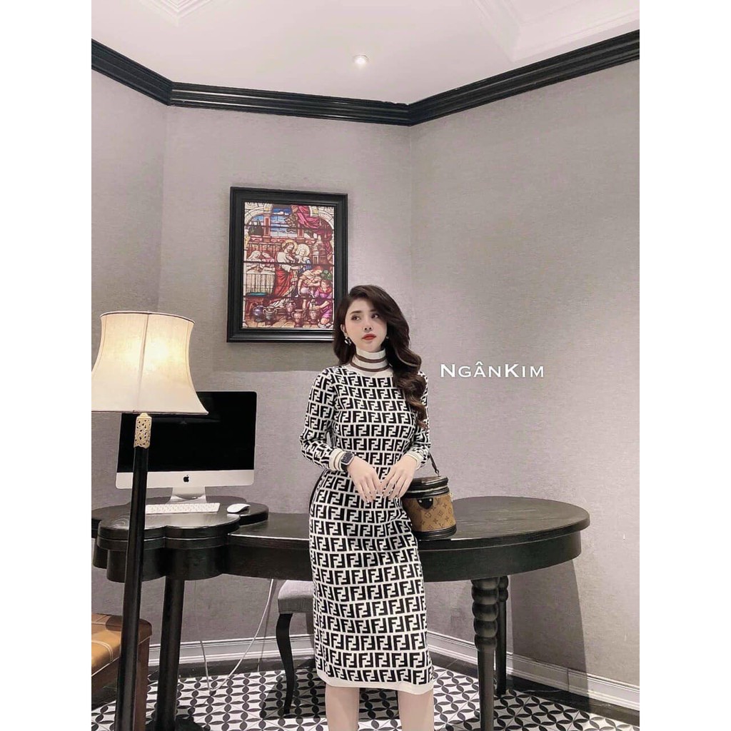 Váy len họa tiết ôm dáng chất mịn