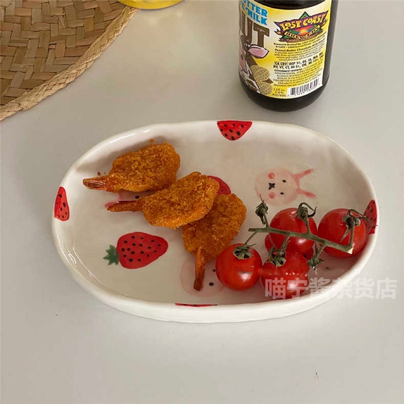 Đĩa Sứ Đựng Thức Ăn Tráng Miệng Họa Tiết Búa Đập Bênh Thủ Công Sáng Tạo Dễ Thương Niche