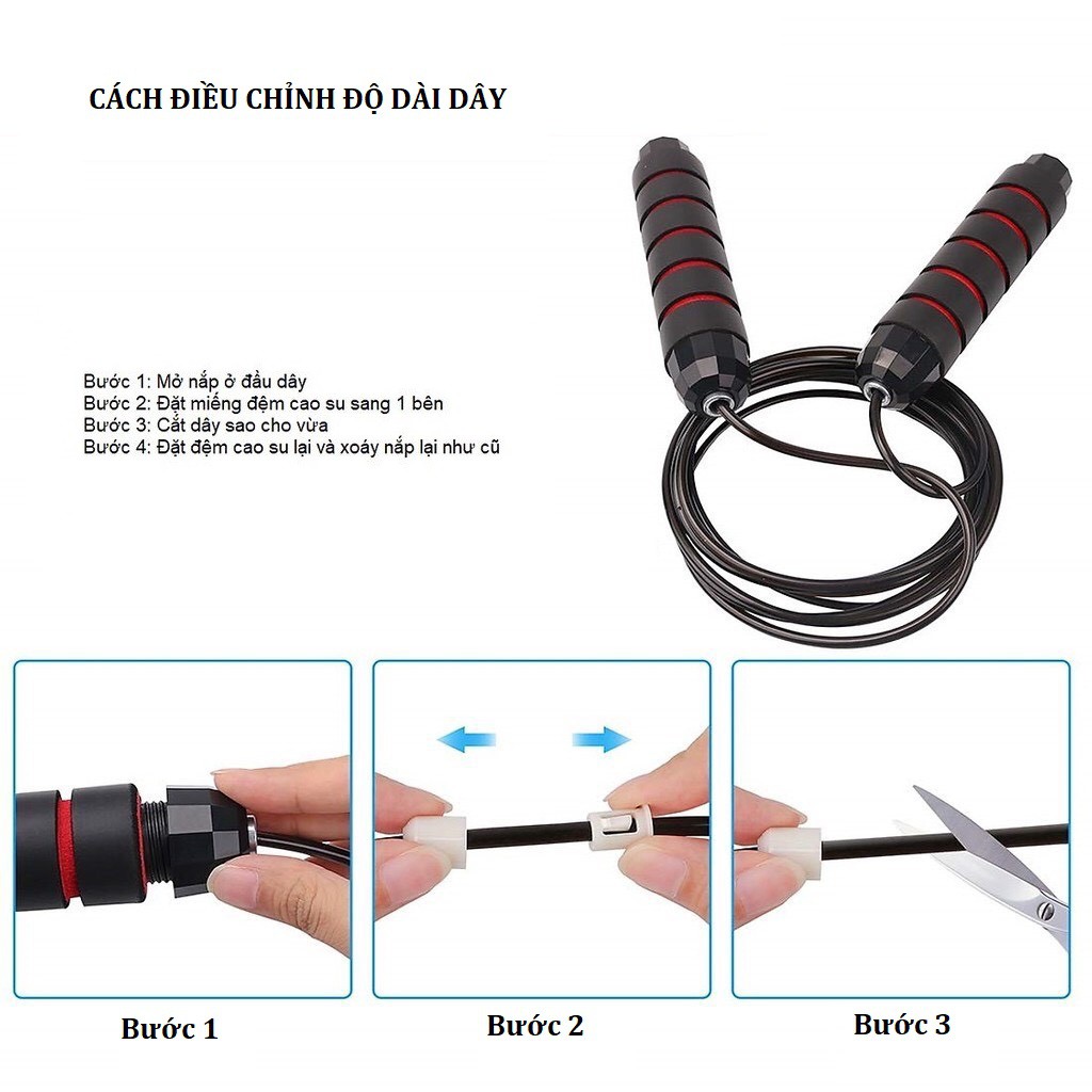 Dây Nhảy Tập Thể Dục Thể Thao, Dây Nhảy MUAY, BOXING Lõi Thép Cao Cấp 2,7m Siêu Bền Có Thể Cắt Bớt Dây