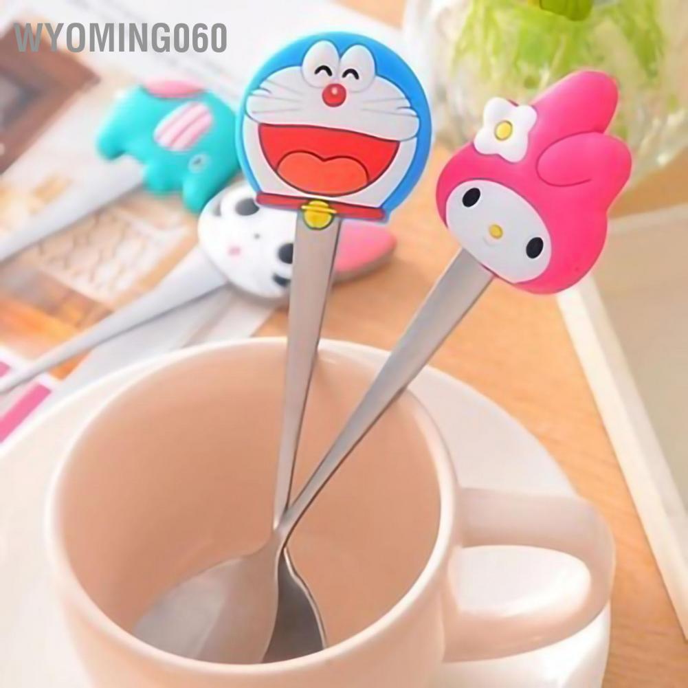 Wyoming060 Creative Cute Stainless Steel Spoon with Silicone Handle Dinner for Coffee Stirring Small Snacks