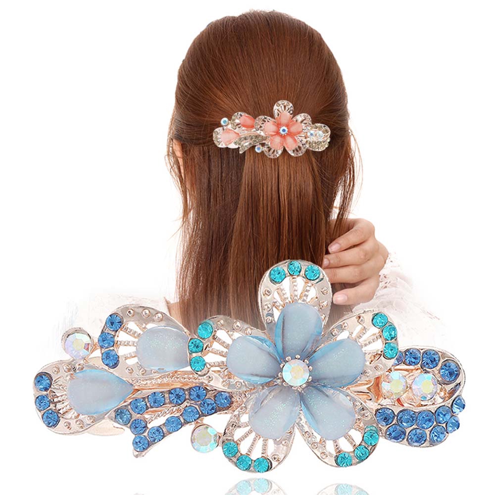Kẹp tóc thiết kế hình hoa/chim công đính đá xinh xắn