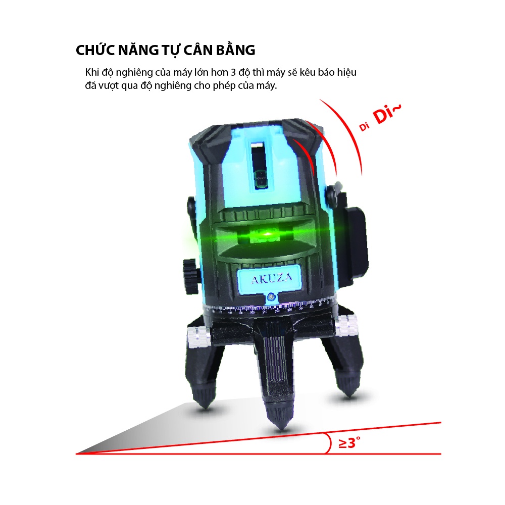 Mẫu 2022 Máy cân bằng Laser 5 tia xanh AKUZA - Chính Hãng  FULL PHỤ KIỆN