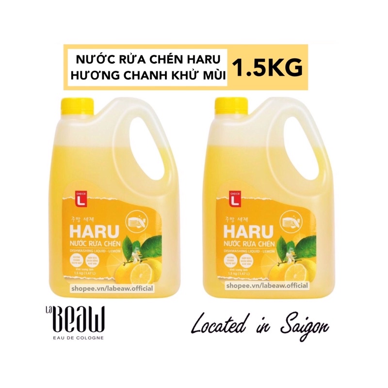 Nước rửa chén HARU 1.5KG hương Chanh - Xà bông rửa chén Lotte Choice L (đỡ ăn da tay hơn Sunlight)