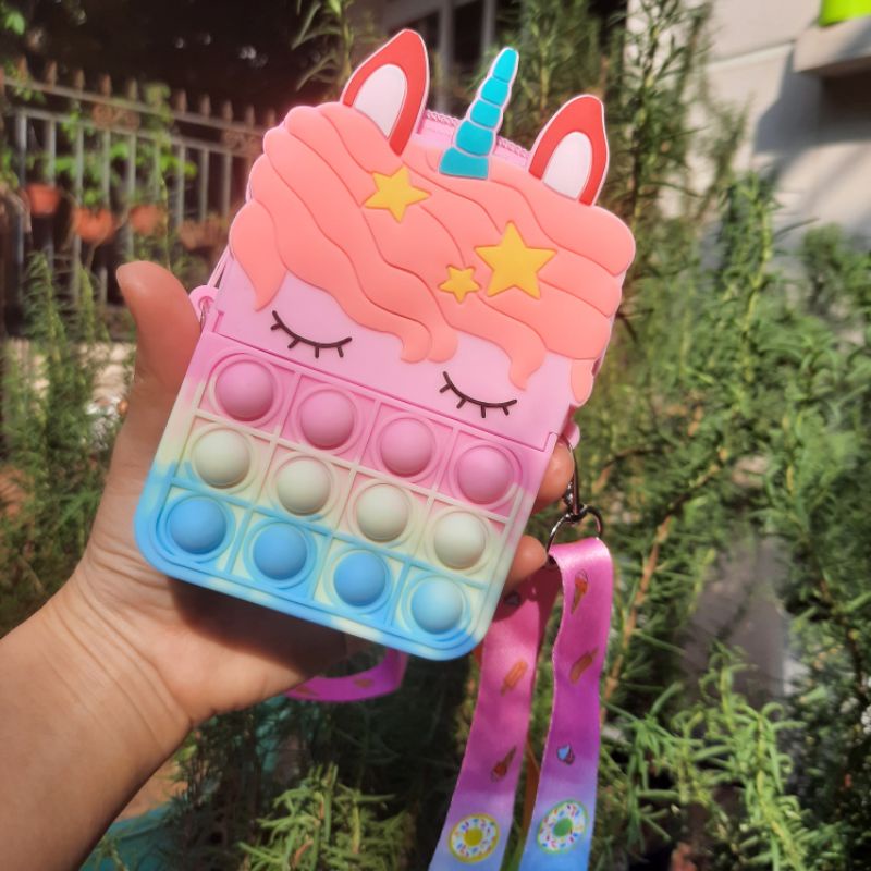 Túi pop it đeo chéo pony giảm căng thẳng, silicon mềm, có dây đeo chéo siêu xinh