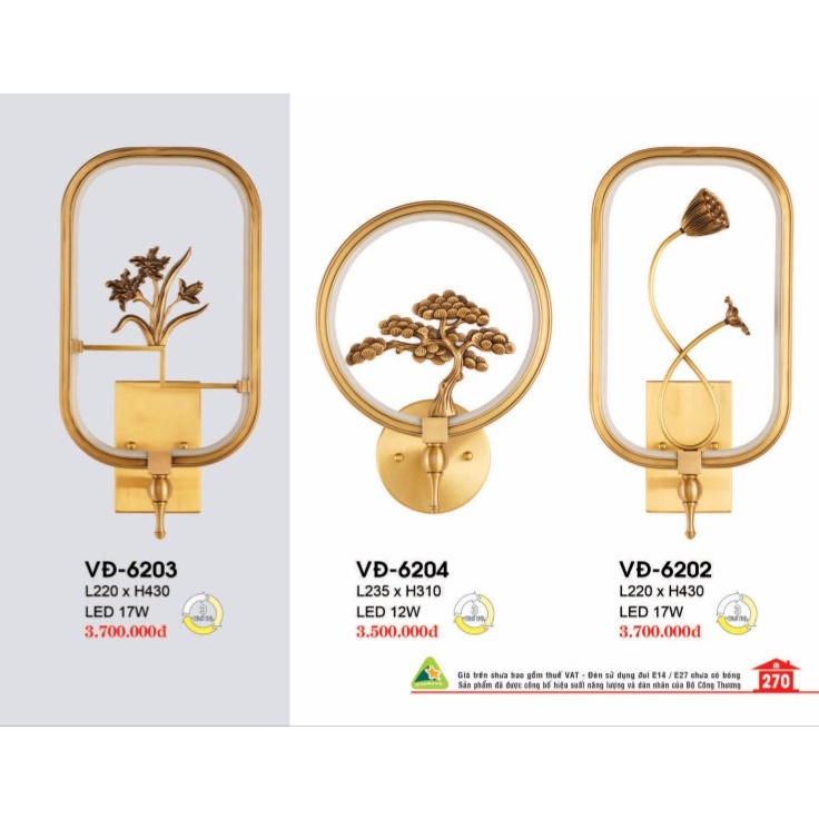Đèn vách đồng nguyên chất, Vách đồng thiết kế tinh tế, vách đồng led 12-17W