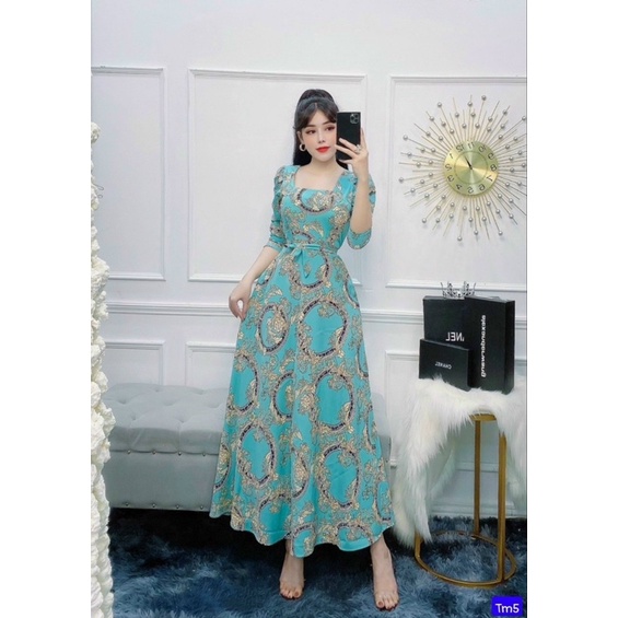 Đầm maxi lụa hoa tay dài cột eo xinh yêu TRIPBLE T DRESS - Free size