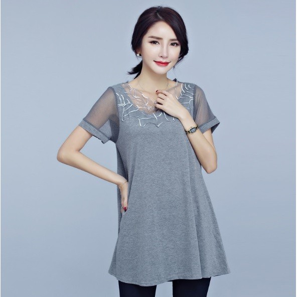 A10481 Áo thun phối ren ngắn tay nữ hè cho người mập hàng nhập