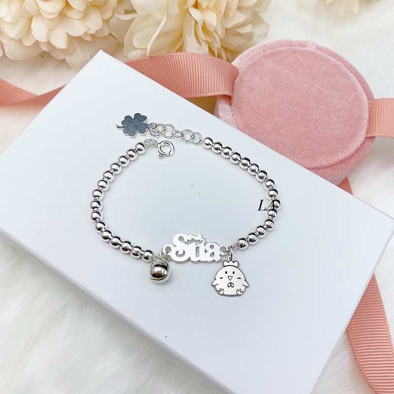 Lắc tay/vòng tay bạc ta nguyên chất khắc tên/khắc chữ cho bé theo yêu cầu làm vòng bạc đeo tay đeo chân