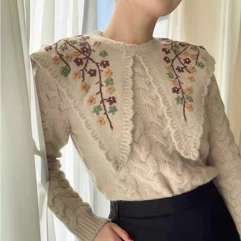 Áo dệt kim thêu hoa phong cách ca sĩ Jisoo BlackPink Hàn Quốc