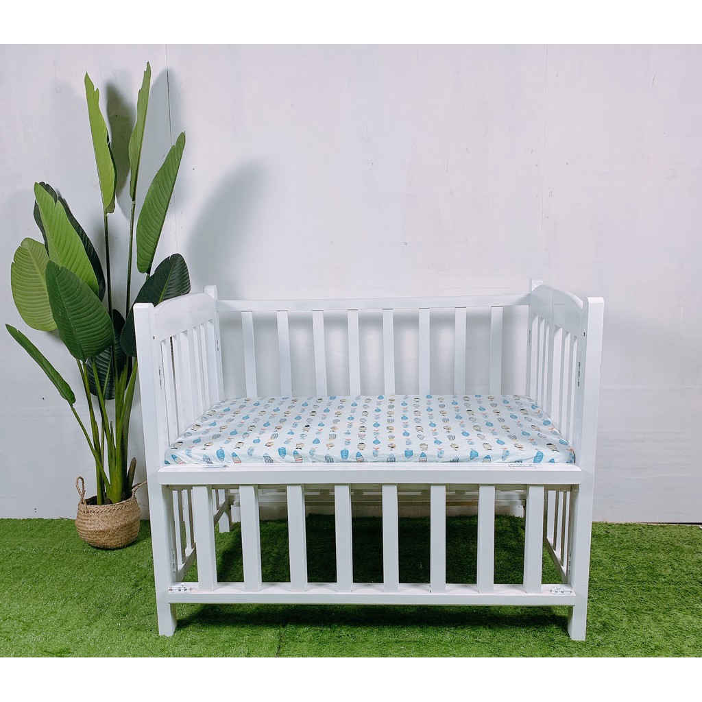 Cũi Cho Bé - Cũi Giường Gỗ Quế Tự Nhiên 100% Màu Trắng