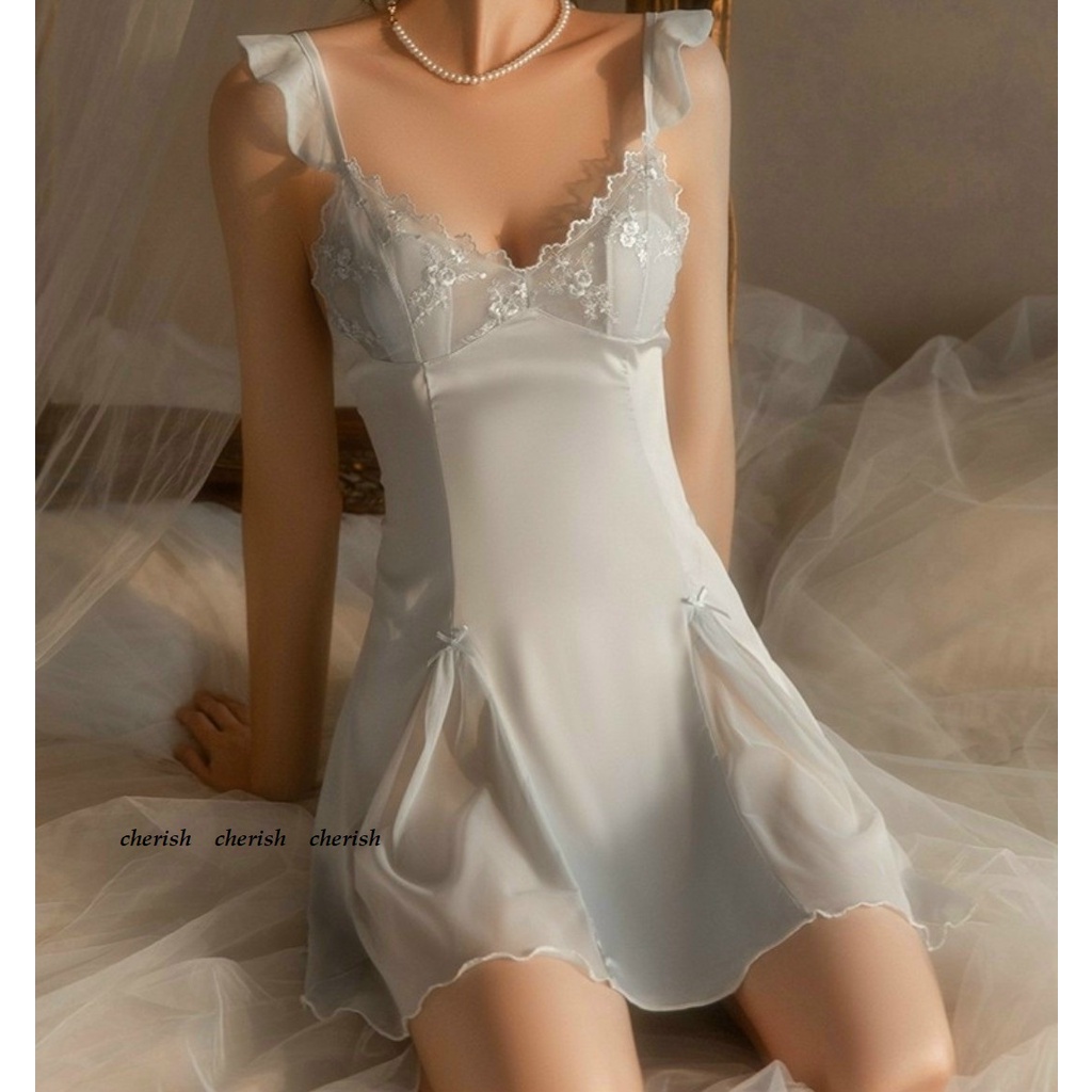 (M. 124) Váy ngủ sexy lụa có đệm ngực cao cấp Đầm mặc nhà dây cánh tiên gợi cảm quyến rũ