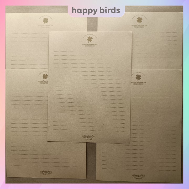 Giấy viết thư tập 5 tờ giấy vintage kraft viết thư làm thiệp handmade quà tặng combo HappyBirds