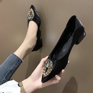 Giày Đế Thấp 3cm Mũi Nhọn Đính Đá Xinh Xắn Kiểu Pháp Cho Nữ