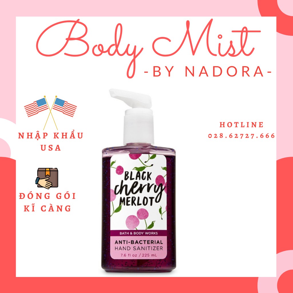 [TẶNG KÈM 1 VỎ CHAI 30ml]  Nước Rửa Tay Khô Bath And Body Works - Black Cherry Merlot Hand Gel (255ml)