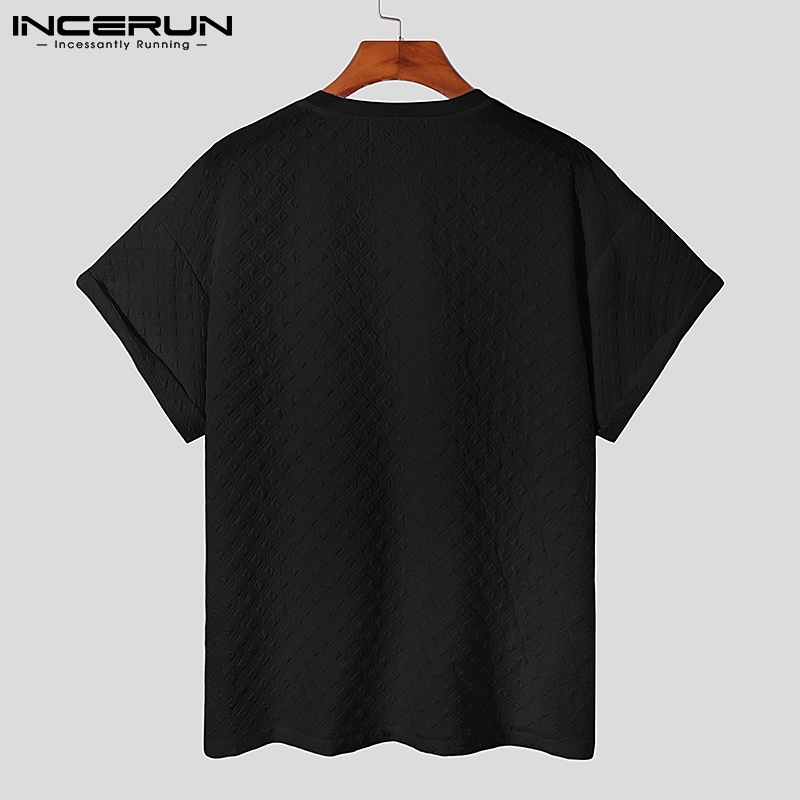 Áo thun INCERUN ngắn tay màu trơn thời trang mùa hè cho nam