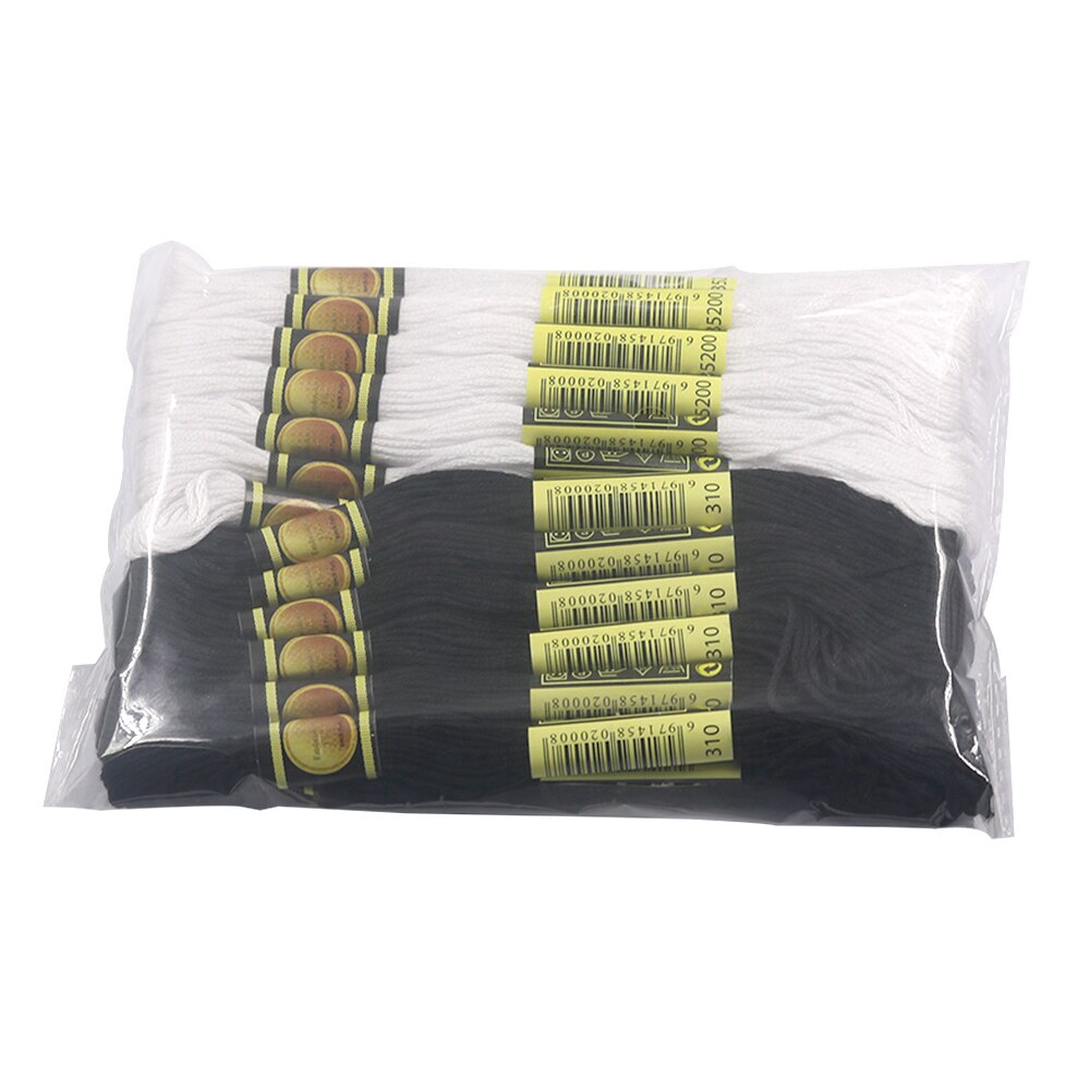 Set 12 cuộn chỉ thêu 8m màu trắng đen 122