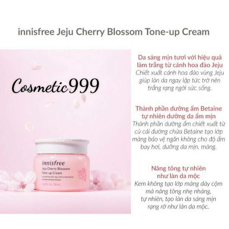 auth 100% Kem Dưỡng Trắng Da Nâng Tone Tức Thì Innisfree Jeju Cherry Blossom Tone Up Cream-cosmetic999