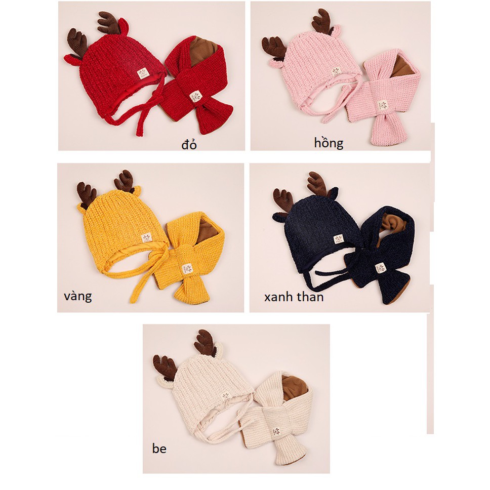 Mũ len con tuần lộc kèm khăn dày 2 lớp cho bé