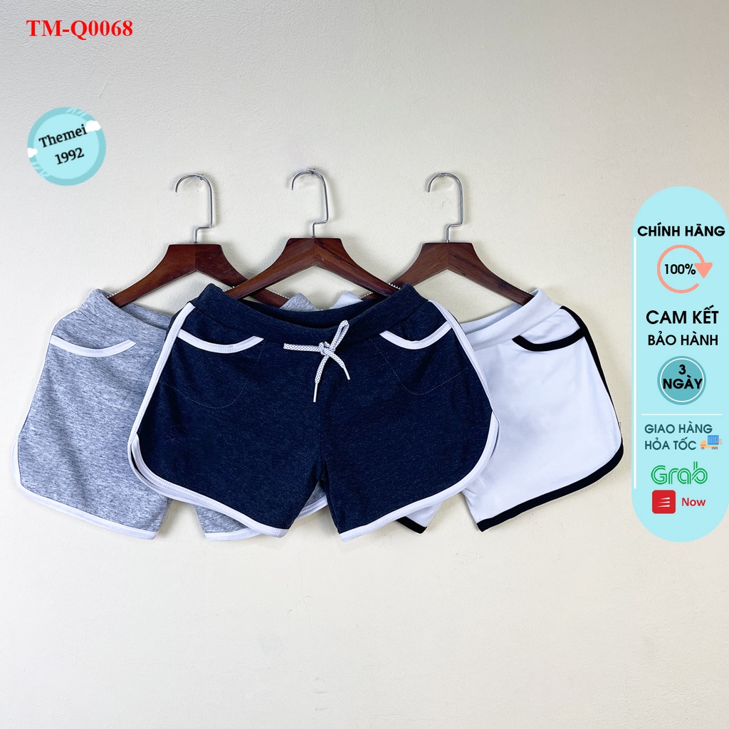 Quần đùi short nữ THE MEI 1992 cao cấp - Quần sooc nữ cạp chun chất Umi thể thao viền kẻ có túi 2 bên