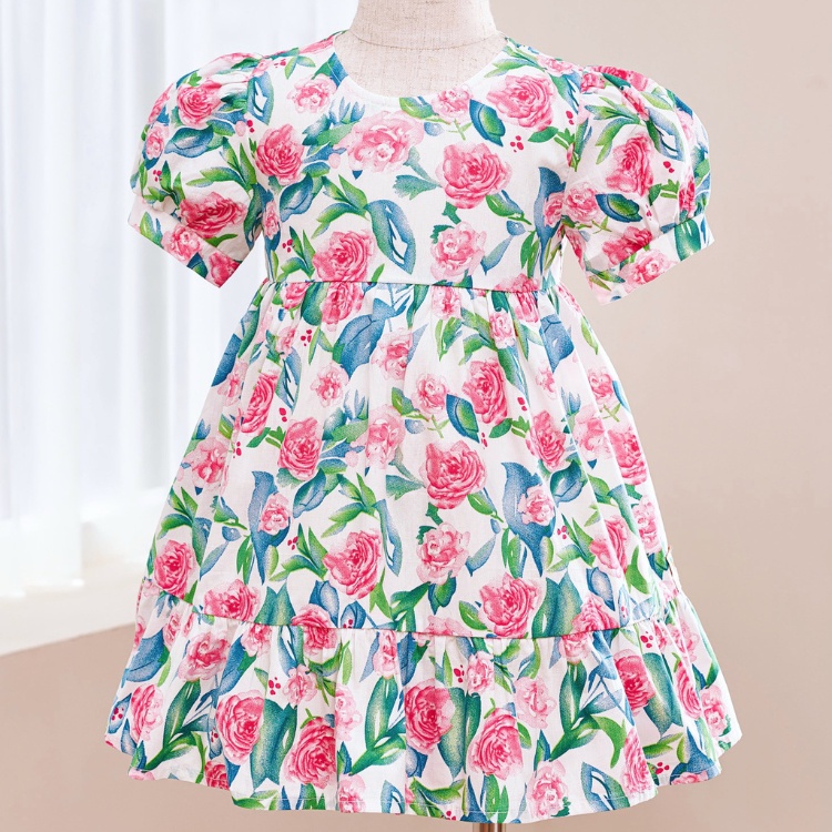 Váy Bé Gái Carrot Có Tay, Họa Tiết O'hara Hồng, Chất Liệu Thô Cotton Thấm Hút Mồ Hôi