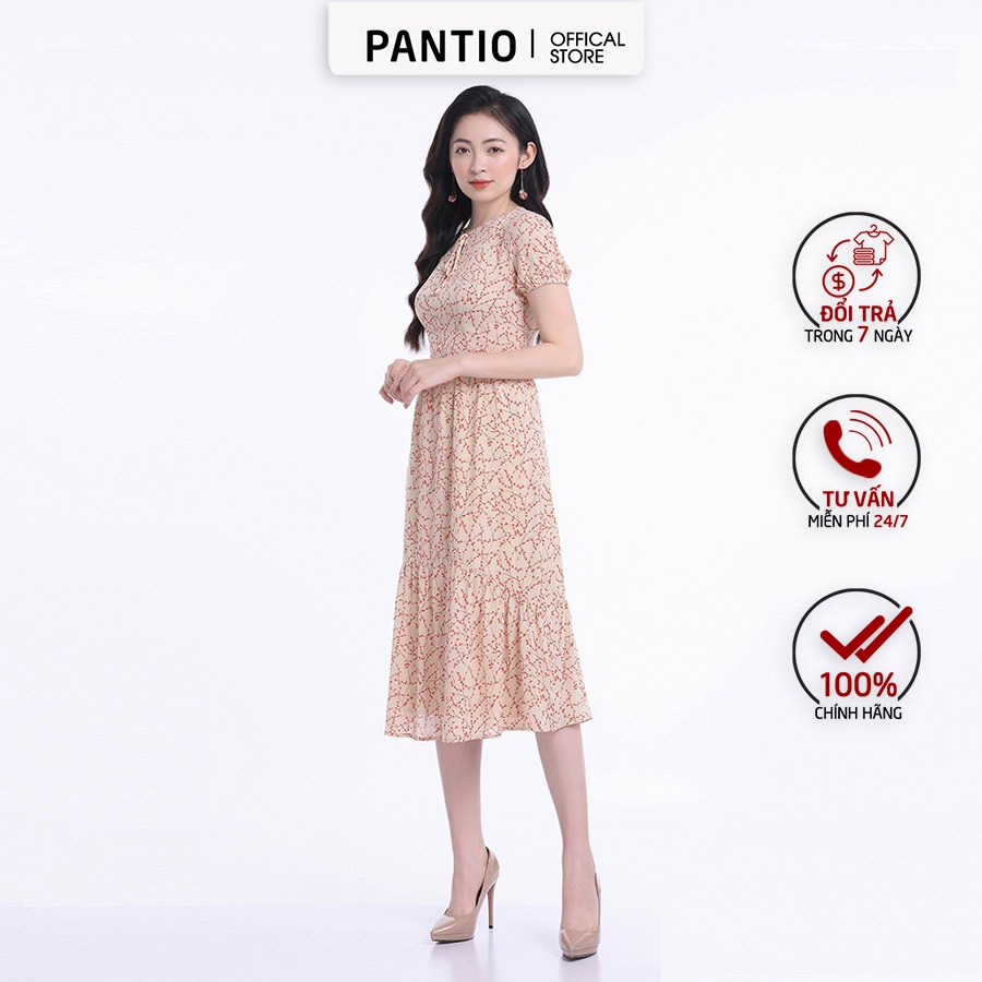 Đầm Công Sở chất voan mềm mại cổ thắt nơ kèm hoạ tiết thời trang FDC32677 - PANTIO