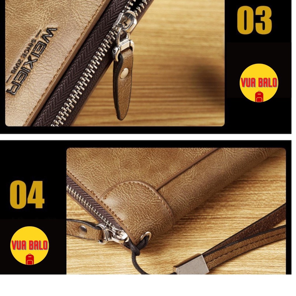 Ví dài nam nữ cầm tay Da PU chất lượng cao cấp có khóa kéo nhiều ngăn, 8 Ngăn Thẻ + 3 Ngăn Lớn VBL
