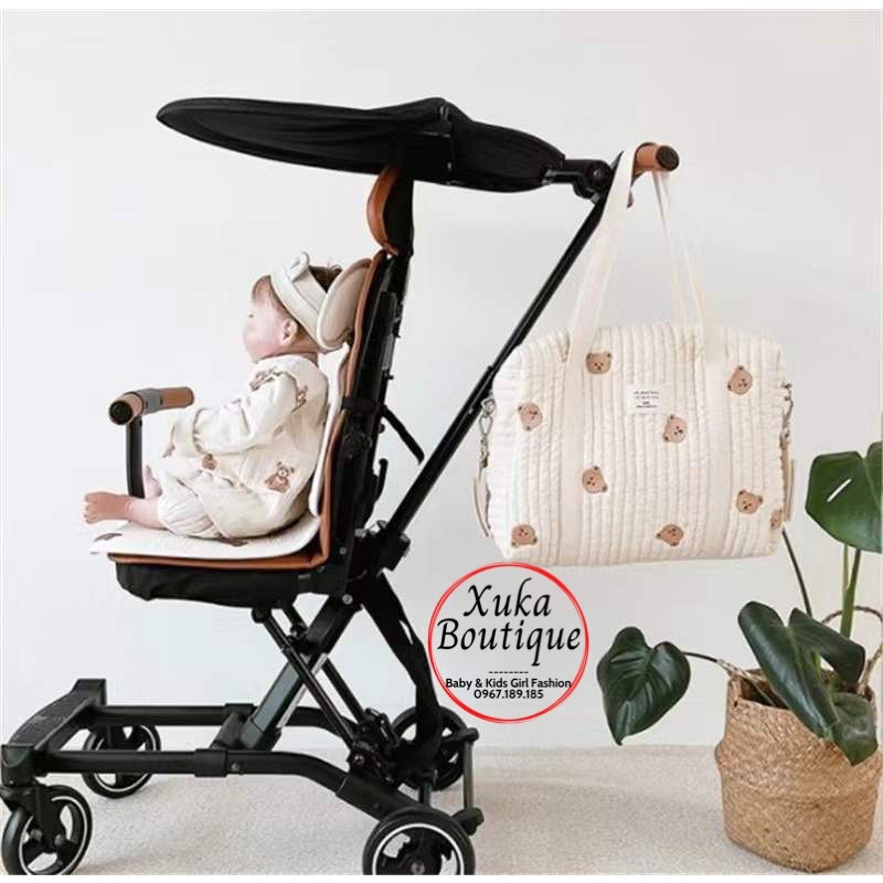 Túi Đeo Bỉm Sữa Đa Năng Sz đại 36x30x12cm Vải Chần Bông Phong Cách Hàn