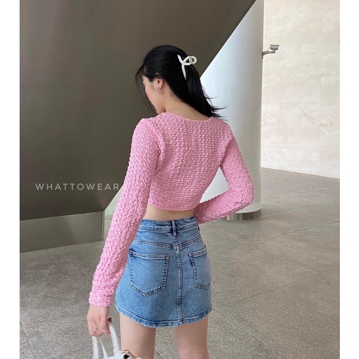 Áo cardigan croptop vải xốp cài móc nhiều màu | BigBuy360 - bigbuy360.vn