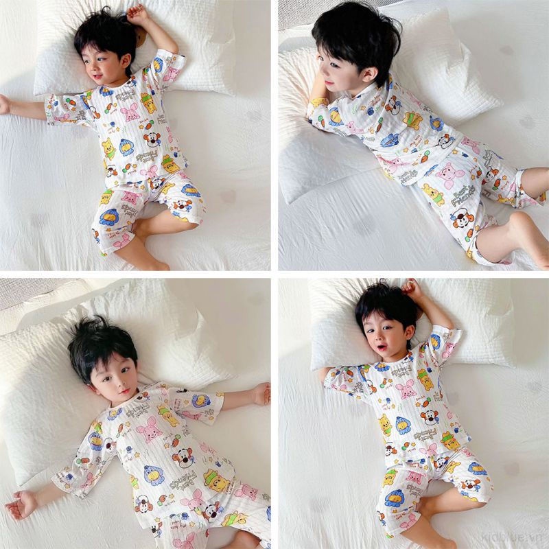 Bộ Đồ Ngủ 2 Món Bằng Sợi Tre In Họa Tiết Hoạt Hình Dành Cho Trẻ Em