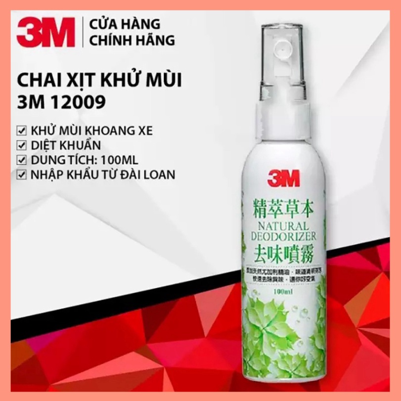 Chai Xịt Khử Mùi Diệt Khuẩn Ô Tô 3M 12009 Natural Deodorizer 100ml Dùng Cho Xe Hơi, Văn Phòng, Gia Đình