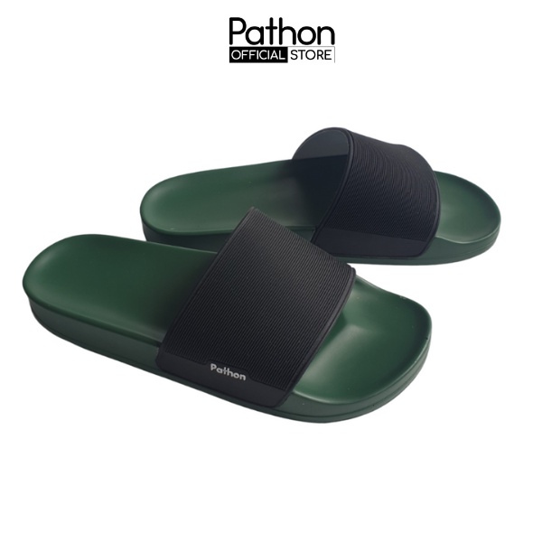 Dép nam nữ quai ngang slipper Pathon quai PVC và đế PU xanh quai đen Mẫu SD63