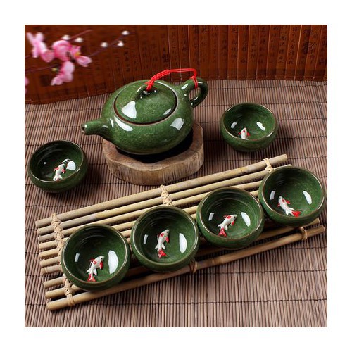 [FREE SHIP] Bộ ấm chén trà cá 3d nhật bản