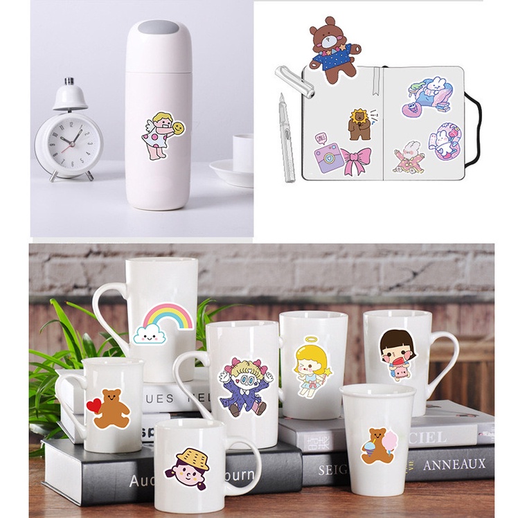 Set 40/50/90/102 Miếng Dán Trang Trí Chống Nước Hình Gấu Graffiti Dễ Thương