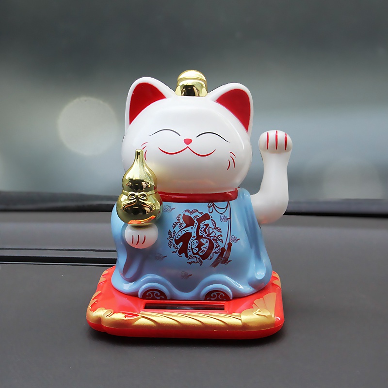 Bộ 3 Mèo Thần Tài Phúc Lộc Thọ Di Lặc Cầm Quạt Vẫy Tay Bằng Nhựa Sử Dụng Năng Lượng Mặt Trời Thu Hút Tài Lộc