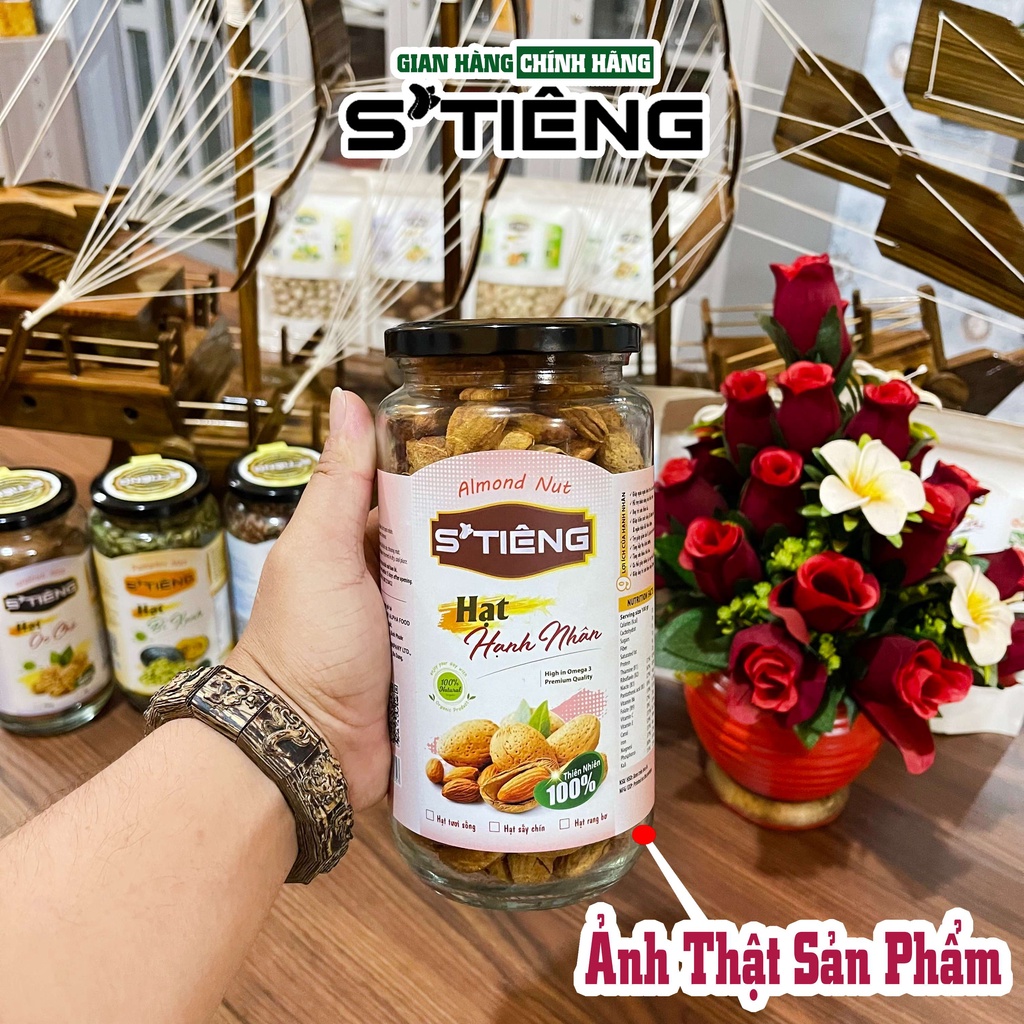 500Gr Hạt Hạnh Nhân Mỹ Còn Vỏ Rang Bơ STIENG Hủ Thủy Tinh