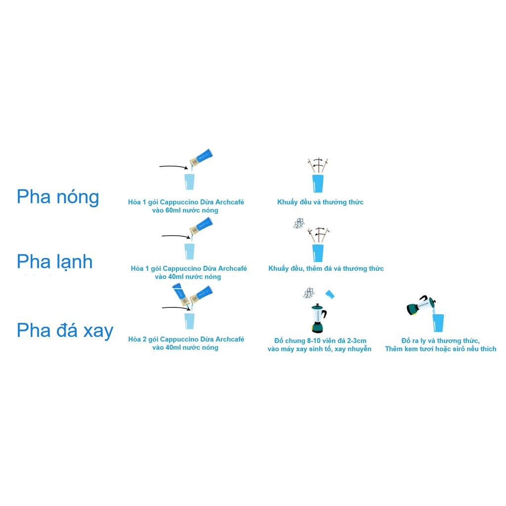 Combo 3 Archcafé Pha Chế: Cappuccino Dừa, Cappuccino Chuối, Cappuccino Sầu riêng (hộp 12 gói x 20g)