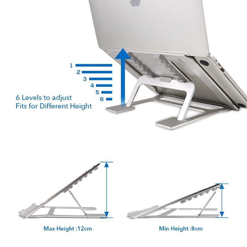 Alli 6 Angle Adjustable Laptop Stand Ventilated Portable Ergonomic Notebook Riser Anti-Slip Aluminum Alloy Mount for Desktop MacBook Notebook Tablet Accessories