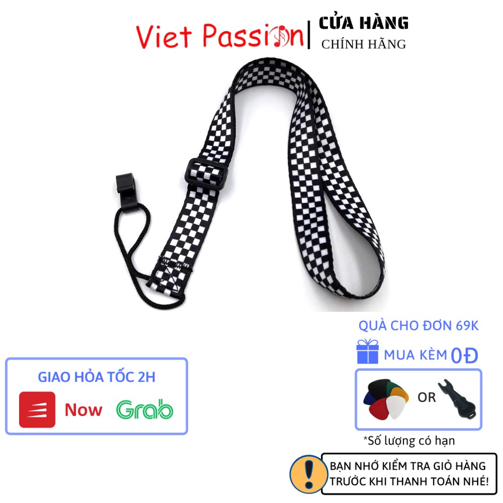 Dây đeo đàn ukulele Đen Trắng không cần đục thùng hàng loại 1 Viet Passion