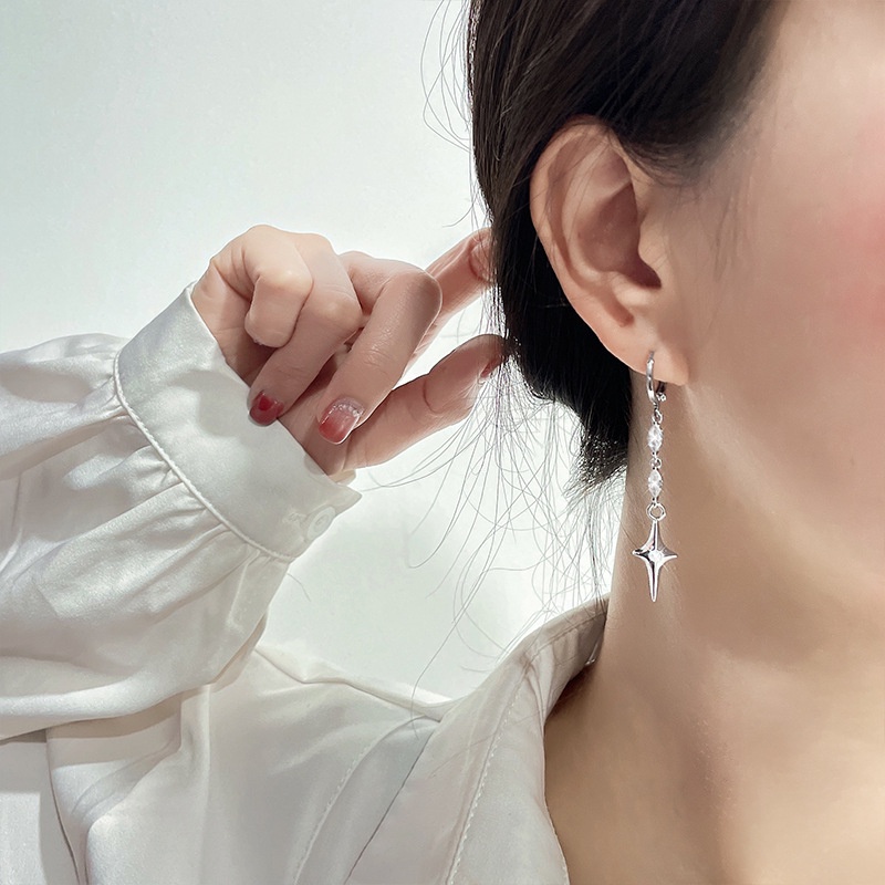 Bông Tai Dáng Dài Hình Chữ Thập/ Ngôi Sao Bốn Cánh Đính Đá Zircon Thời Trang Cho Nữ F524