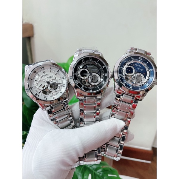 ĐỒNG HỒ NAM BULOVA MÁY CƠ 96A118 , DÂY THÉP KHÔNG GỈ , SIZE 42MM