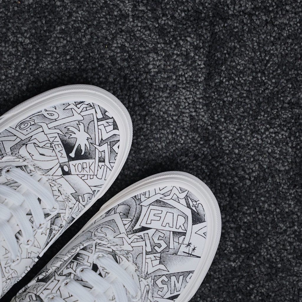 VANS Giày Thể Thao Canvas Cổ Thấp In Họa Tiết Graffiti Cho Nam Nữ