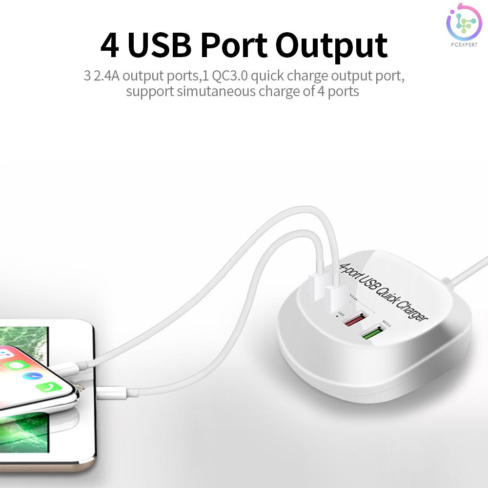 WLX-T3+ 4 Port USB Charger QC3.0 Quick Charge Portable Charger for Tablet/Phone/Laptop US Plug