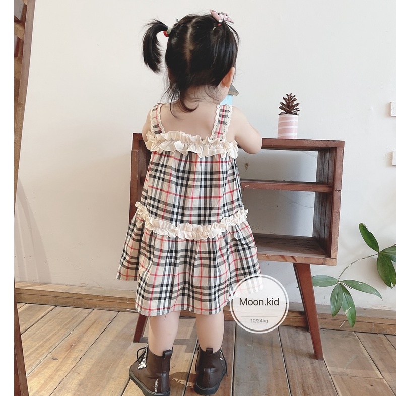 Váy thô kẻ nơ 2 dây bé gái 8-20kg
