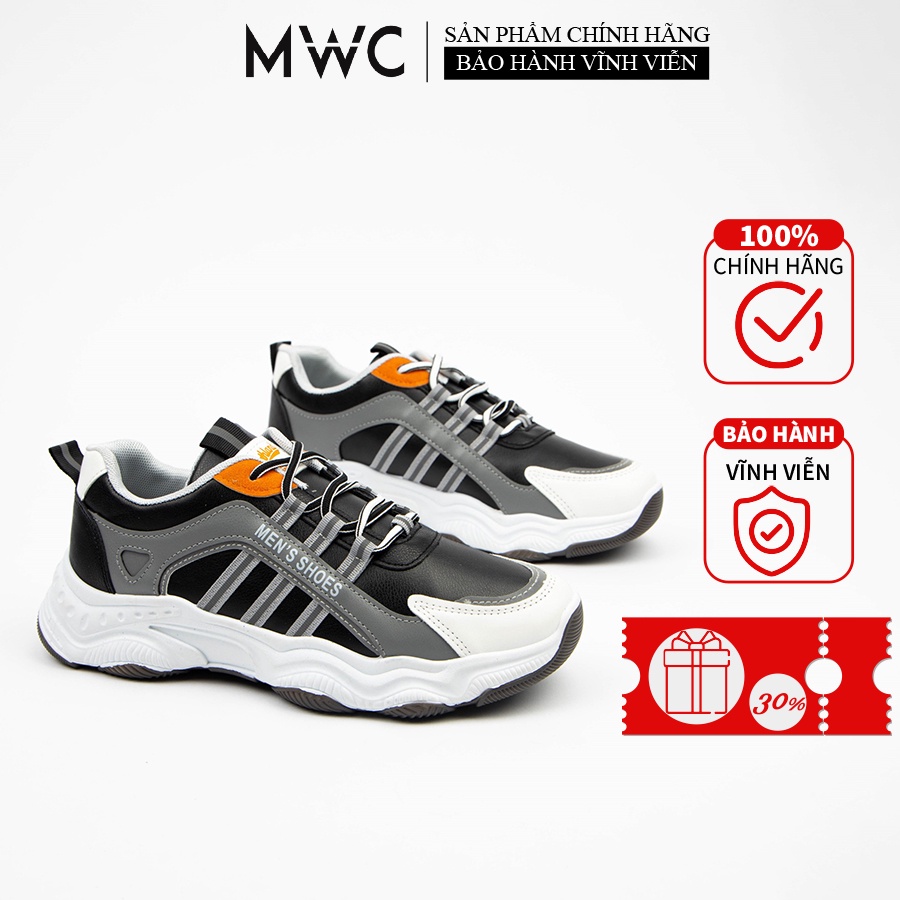 Giày Thể Thao Nam MWC Sneaker Da Đế Cao Cool Ngầu Màu Cam Xanh NATT- 5339