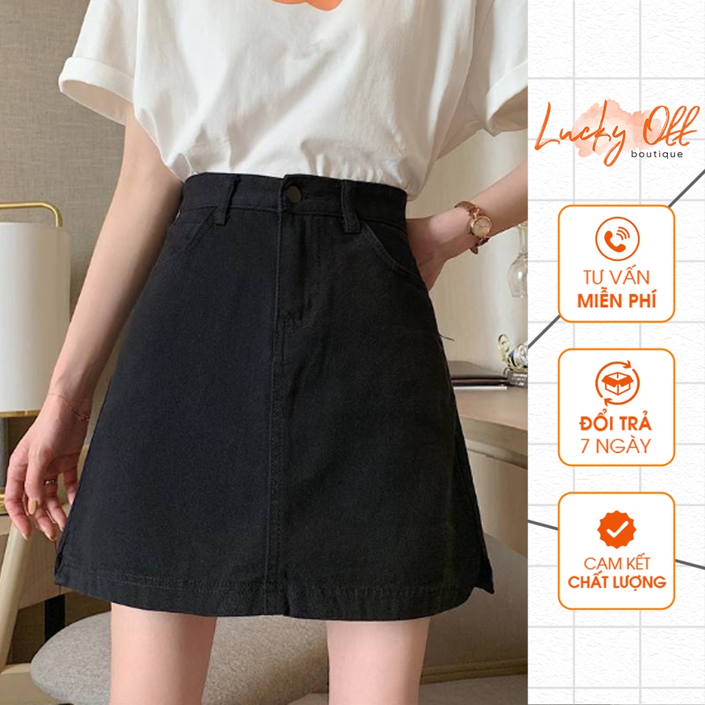 Chân váy jean kaki nữ chữ A cap cao phong cách ulzzang Hàn Quốc - LK014