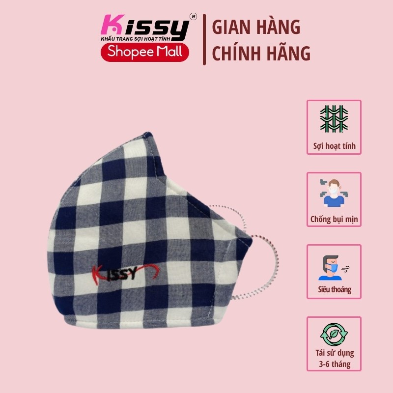 Khẩu Trang Vải 3 Lớp Kissy Người Lớn Size L Cho Nam Họa Tiết Kẻ Sọc Đen Chống Nắng Và Chống Bụi Mịn Hiệu Quả